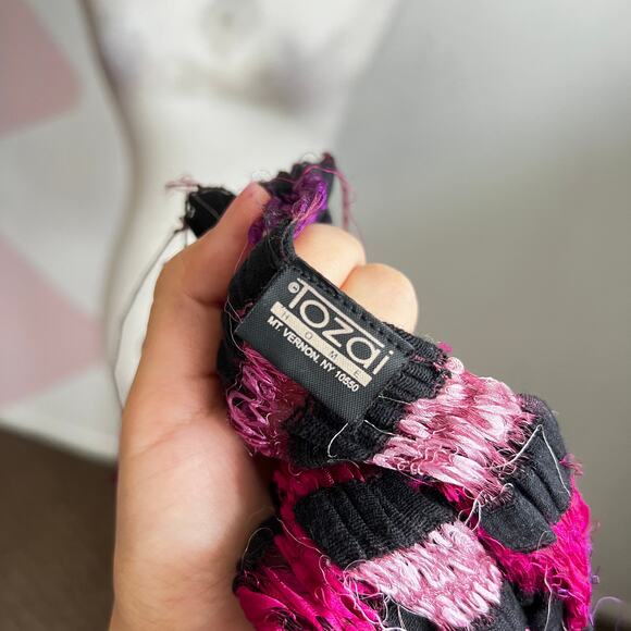 Pink Striped 100% Silk‎ Scarf Luxury Coquette Retro Y2K - Picture 3 of 4